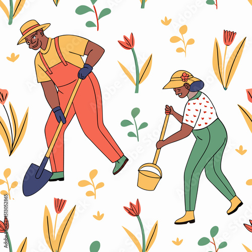 vector illustration of a man with rake