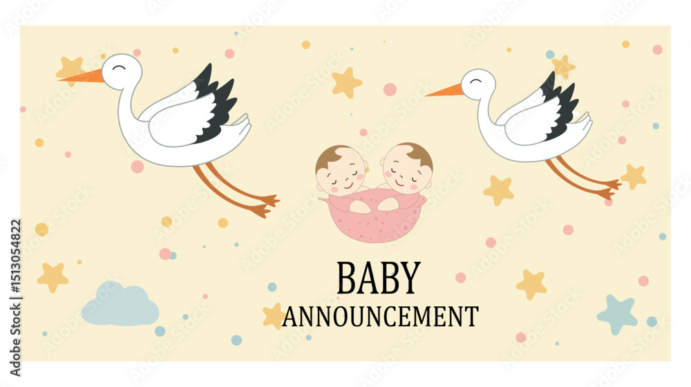 Cute Baby Announcement Card Vector Template Set-02 Cute Baby Announcement Card Vector Template Set-02