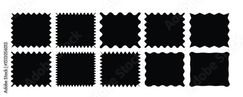 Zig zag edge rectangle shape, black collection.Geometric zig zag wavy labels, isolated on white background. Rectangle shape frame with zigzag edge. zigzag frame.