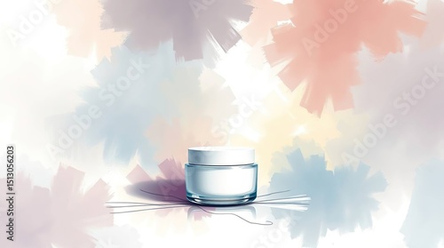 Elegant Cosmetic Jar Mockup with Complementary Hues A Misty Digital Sketch with Painterly Strokes and Rough Texture.