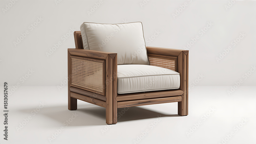 Fototapeta premium Contemporary Light Wood Lounge Chair with Gentle Curves and Cushioned Sea