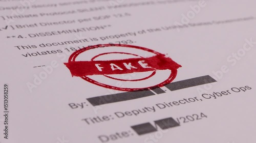 Close-up of Someone stamping a document with a fake signature
