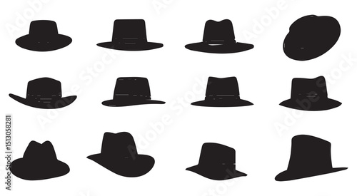 Twelve silhouettes of classic men's hats