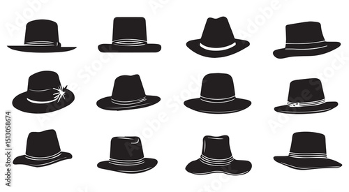 Twelve stylish black hat silhouettes collection
