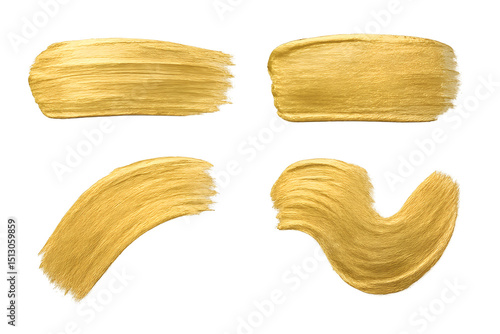 Set of Gold Brush Strokes on a Transparent Isolated Background