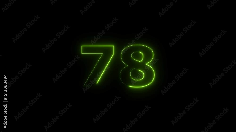 seventy eight number display neon bright flat style lime green color animation. Glowing lime green neon countdown timer 78 number animation on black background. seventy eight number display neon bright flat style lime green color animation. Glowing lime green neon countdown timer 78 number animation on black background.
