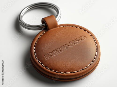 keychain mockup, a round colorful leather key chain	
mockup