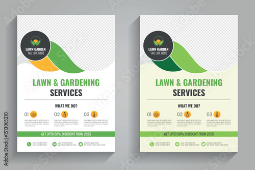 Lawn mower landscaping garden service flyer brochure cover template design. Tree and gardening service poster leaflet design. lawnmower flyer template.