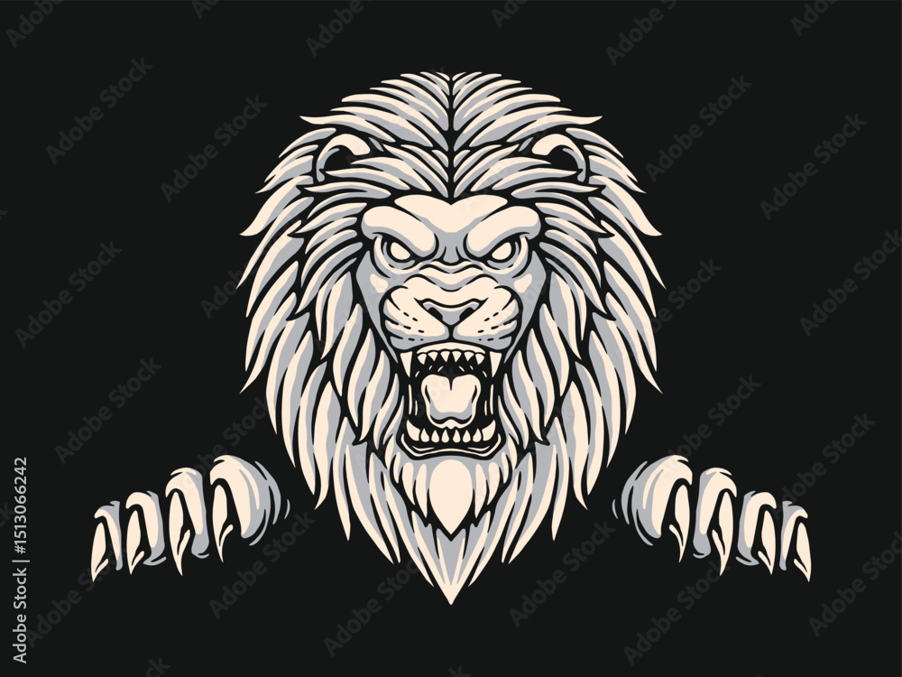 Fototapeta premium Lion Head With Claw Illustration