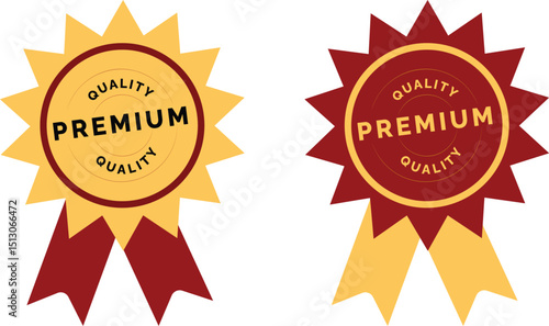 Premium Quality Award Badges Gold Red Ribbons Design Elements for Business Branding