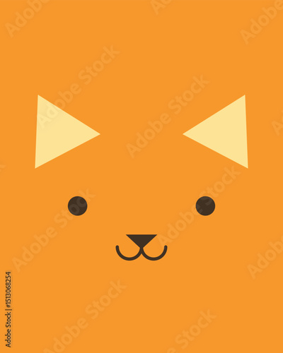 Kitten or cat character. Cartoon cute face of animal for baby card, poster, room decoration, printing on fabric, postcard, wrapping paper. Flat vector illustration for applique