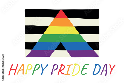 Colorful Straight ally pride flag Happy pride day LGBTQ community Pride Month Vector hand drawn doodle for posters, stickers, logo, cards