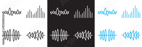 Sound waves  icons set. Vibration, soundwave, audio voice signal, abstract waveform frequency. Vector for websites, mobile interfaces, presentations, banner, visual branding etc. Vector illustration. 