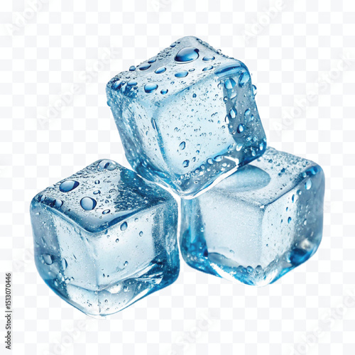 abstract 3d Ice cubes in blue color isolated on transparent background