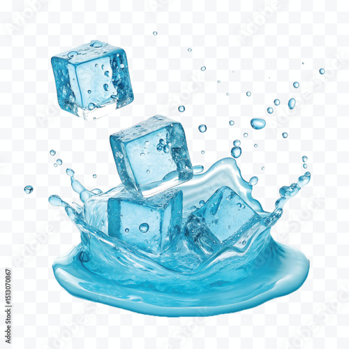 abstract 3d Ice cubes in blue color isolated on transparent background