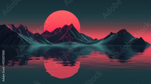 Vibrant Sunset Over Serene Mountains and Calm Water Reflections