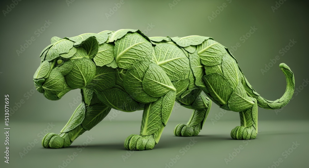 Fototapeta premium Tiger made of lettuce – conceptual surreal artwork