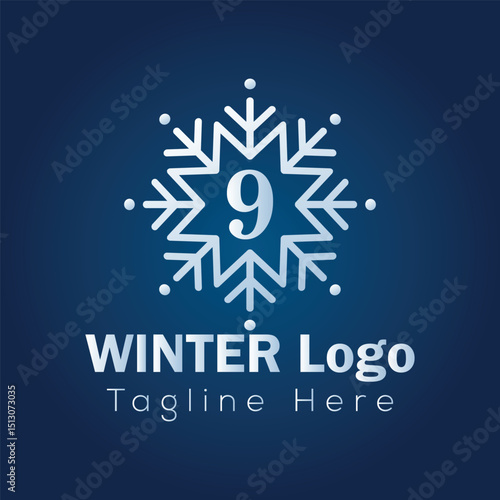 Christmas card design featuring a snowflake icon on a winter holiday background, perfect for seasonal celebrations winter 9 logo design
