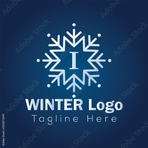 Christmas card design featuring a snowflake icon on a winter holiday background, perfect for seasonal celebrations winter i logo design