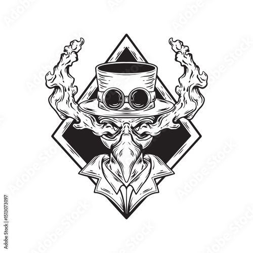 illustration art hand drawn black and white doctor plague smoke background tattoo and t-shirt design