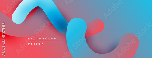 Abstract fluid shapes overlap, creating vibrant color gradients. Red, blue, purple hues blend smoothly. Modern design element.