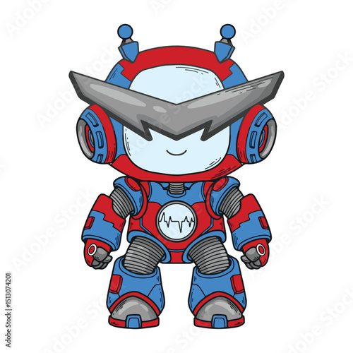 illustration art mini robot blue and red character sticker and t-shirt design	