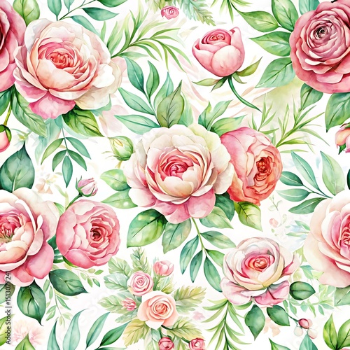 Wallpaper Mural Watercolor painting of a flower garden with pink roses Torontodigital.ca