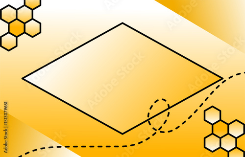 Yellow background with rhombus frame and honeycombs element