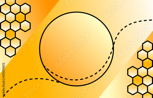 Yellow background with round frame and honeycombs element
