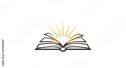Open book radiating light from within the pages symbolizing knowledge and enlightenment in education