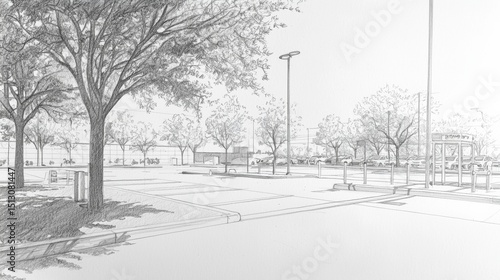 Wallpaper Mural Parking lot sketch with trees and distant buildings captured on a clear day in an urban area Torontodigital.ca