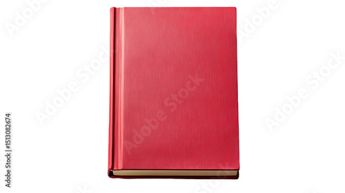 A close up view of a red book with a textured cover standing upright   isolated on transparent background