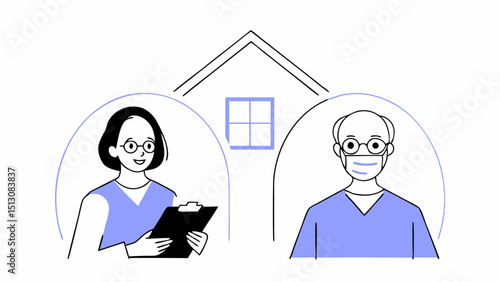 Home healthcare worker with senior patient wearing a mask