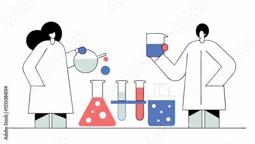 Two scientists conducting a chemistry experiment in a lab