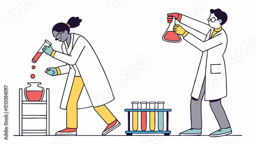 Two scientists conducting experiments in a laboratory setting