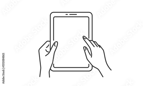 タブレット端末を操作する手 (線画・イラスト)