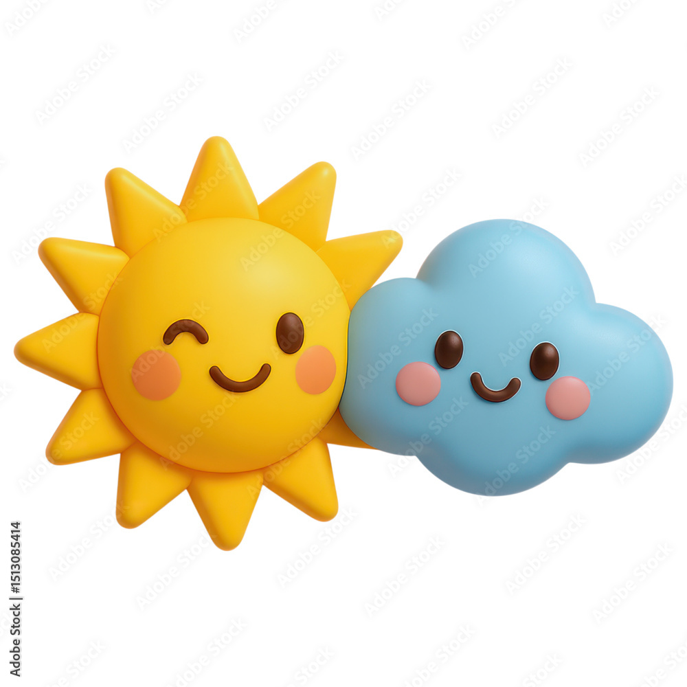 Obraz premium Cheerful sun and cloud characters colorful playful setting cute illustrations whimsical vibe friendly interaction