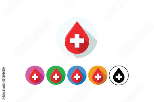 Blood drop with cross symbol representing medicine and healthcare icon design set