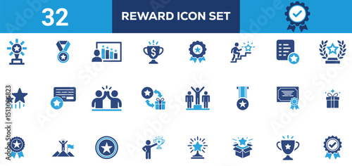Vector Reward Icon Set Gift, Medal, Award, Badge, Trophy, and Certificate Graphics for Recognition