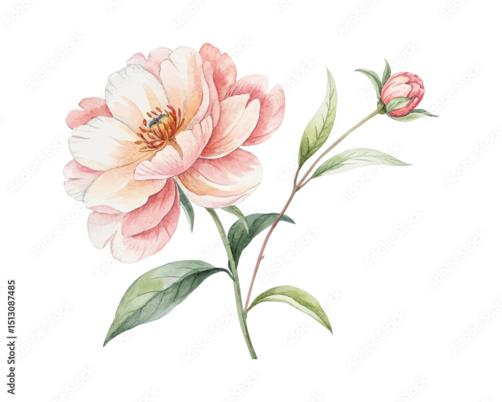 Obraz premium Seamless floral border design with red and green watercolor garden flowers on a white background perfect for fabric, stationery, and digital print applications