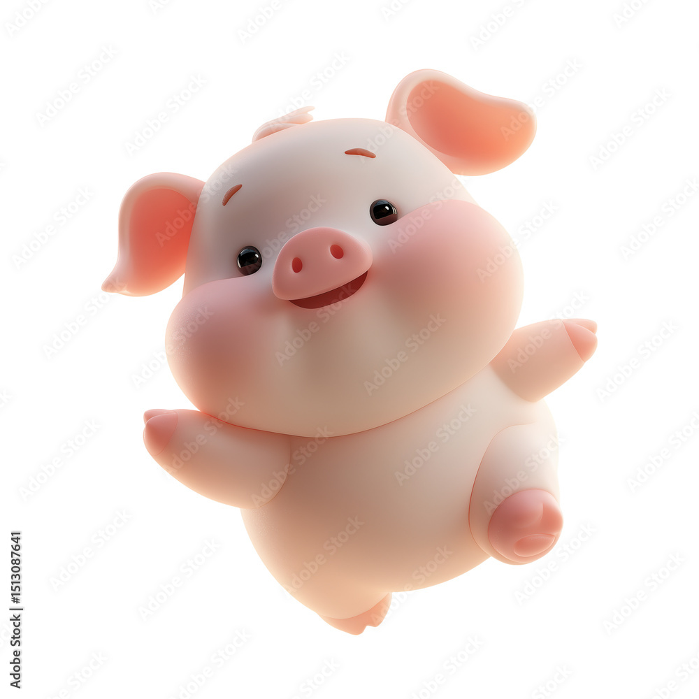 Fototapeta premium Happy Baby Pig Cartoon Character on White Background