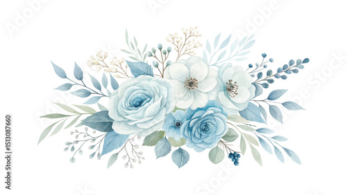 Vector illustration of rose flower watercolor bouquet in soft colors for wedding invitations, textile designs, backgrounds, and romantic decorative projects