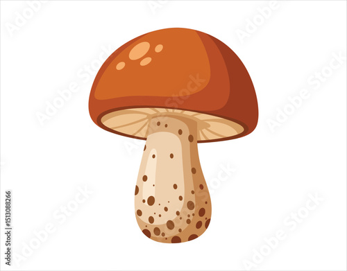 A cute fall mushroom graphic showing a rounded orange-brown head atop a beige stem with darker flecks.