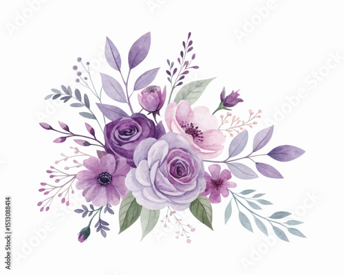 Watercolor floral illustration in handcrafted style with soft botanical elements, ideal for textile, cover design, wedding cards, and artistic wrapping decorations