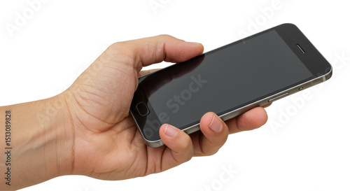 Isolated Hand Holding Modern Smartphone with Blank Black Screen