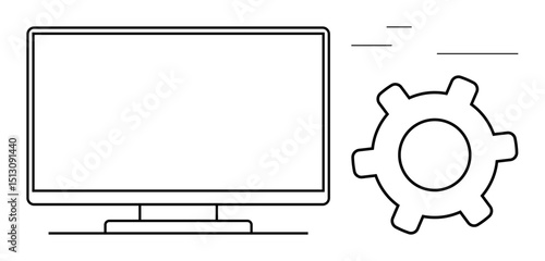 Monitor with gear icon symbolizing system configuration, software development, and user interface. Ideal for technology, IT, innovation, customization, development optimization automation. Flat