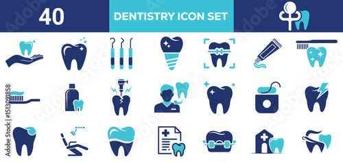 Professional Dentistry Icons Pack  Two Color Vector Illustrations for Clinics, Braces, and Oral Health