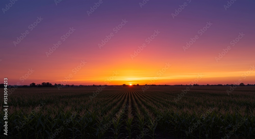 Vibrant Sunset over a Cornfield Vibrant Sunset over a Cornfield