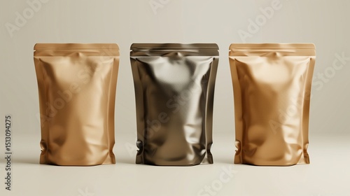 Stand pouch bag. Food doypack zipper mockup. 3d blank plastic coffee, tea or snack sachet package design. Isolated kraft detergent container advertising template. Cosmetic packet for branding
