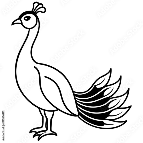 A Peacock Line Art on White Background